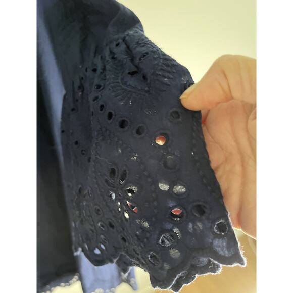 Loft Womens L Navy Shift Dress Cotton Eyelet  Lightweight Career Occasion - Picture 5 of 9